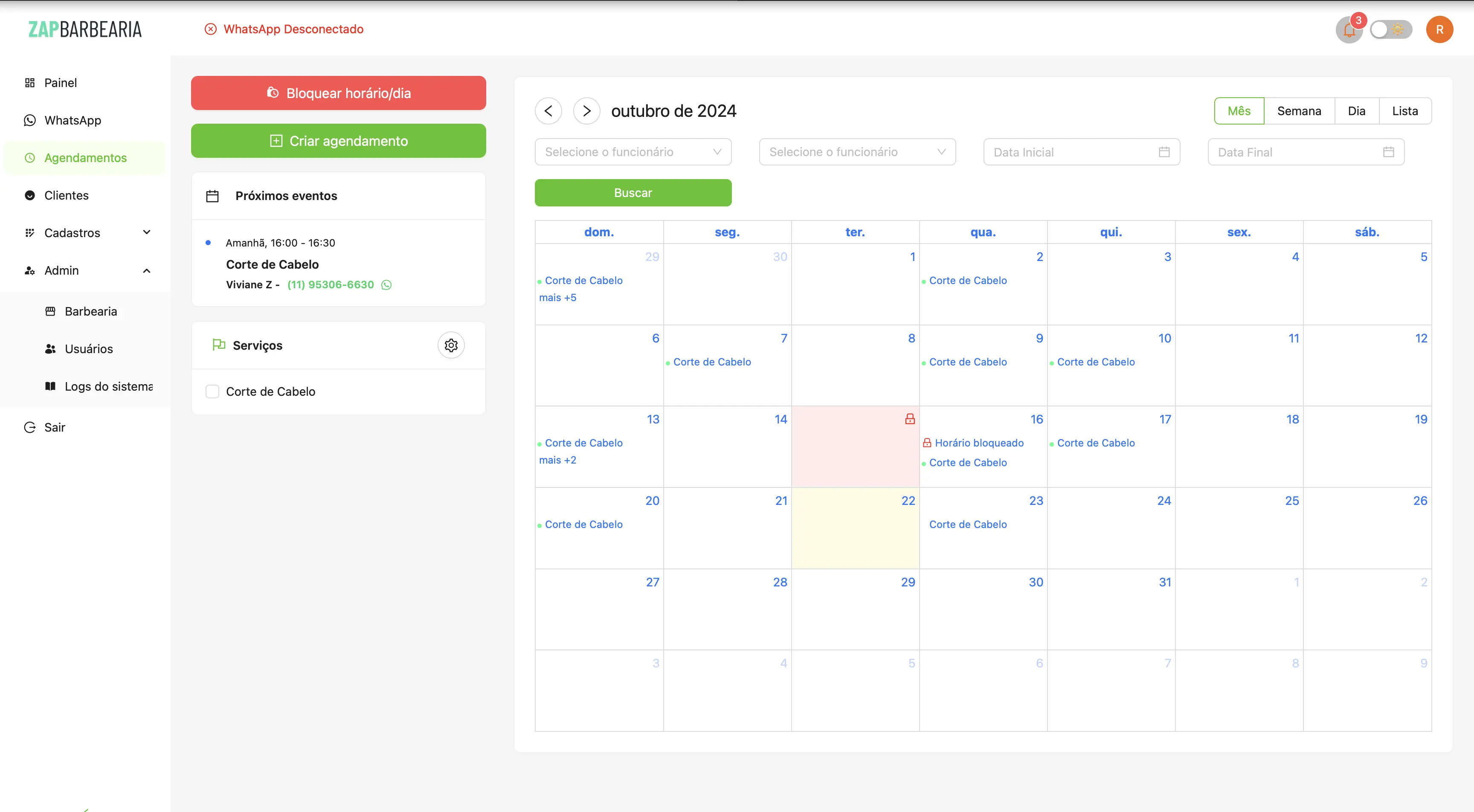 Calendário do CRM